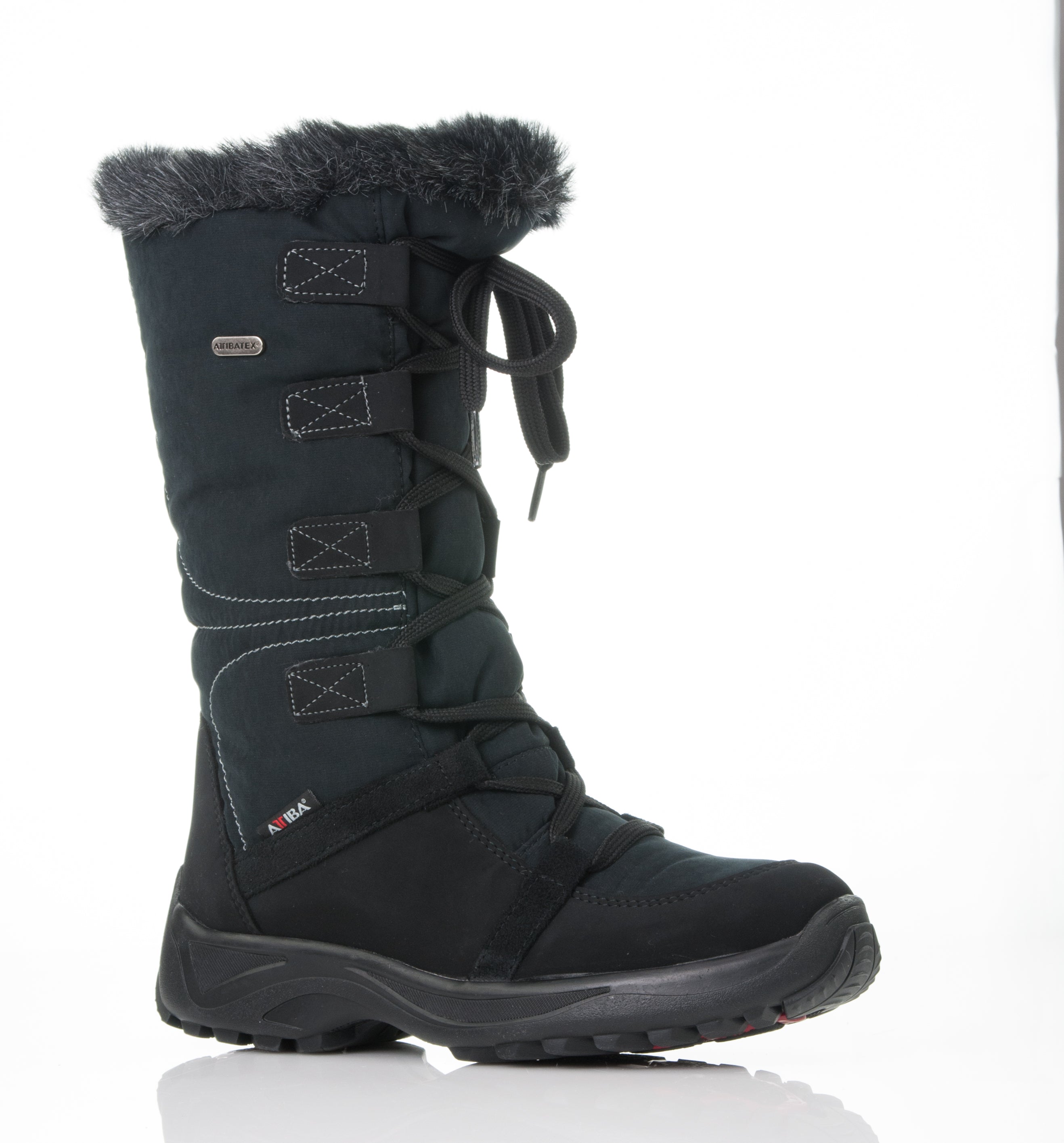 Attiba Venice Women’s Après Snow Boot in Black Fur – side view of Italian winter boot