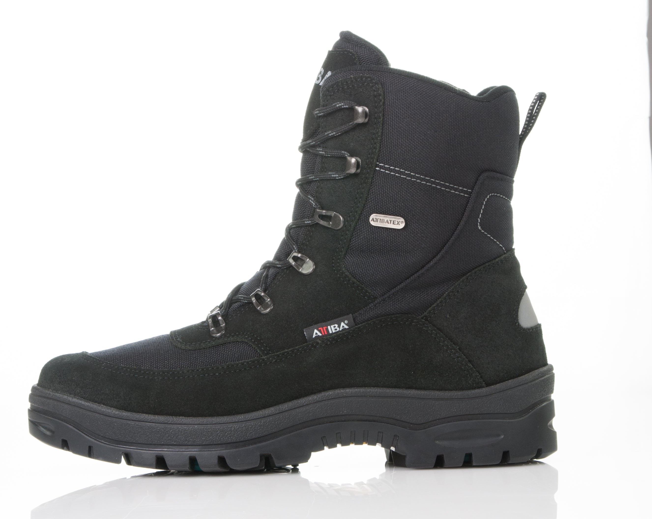 Black Attiba Eiger 2 men's snow boot, opposite side profile with Attibatex membrane tag and suede toe