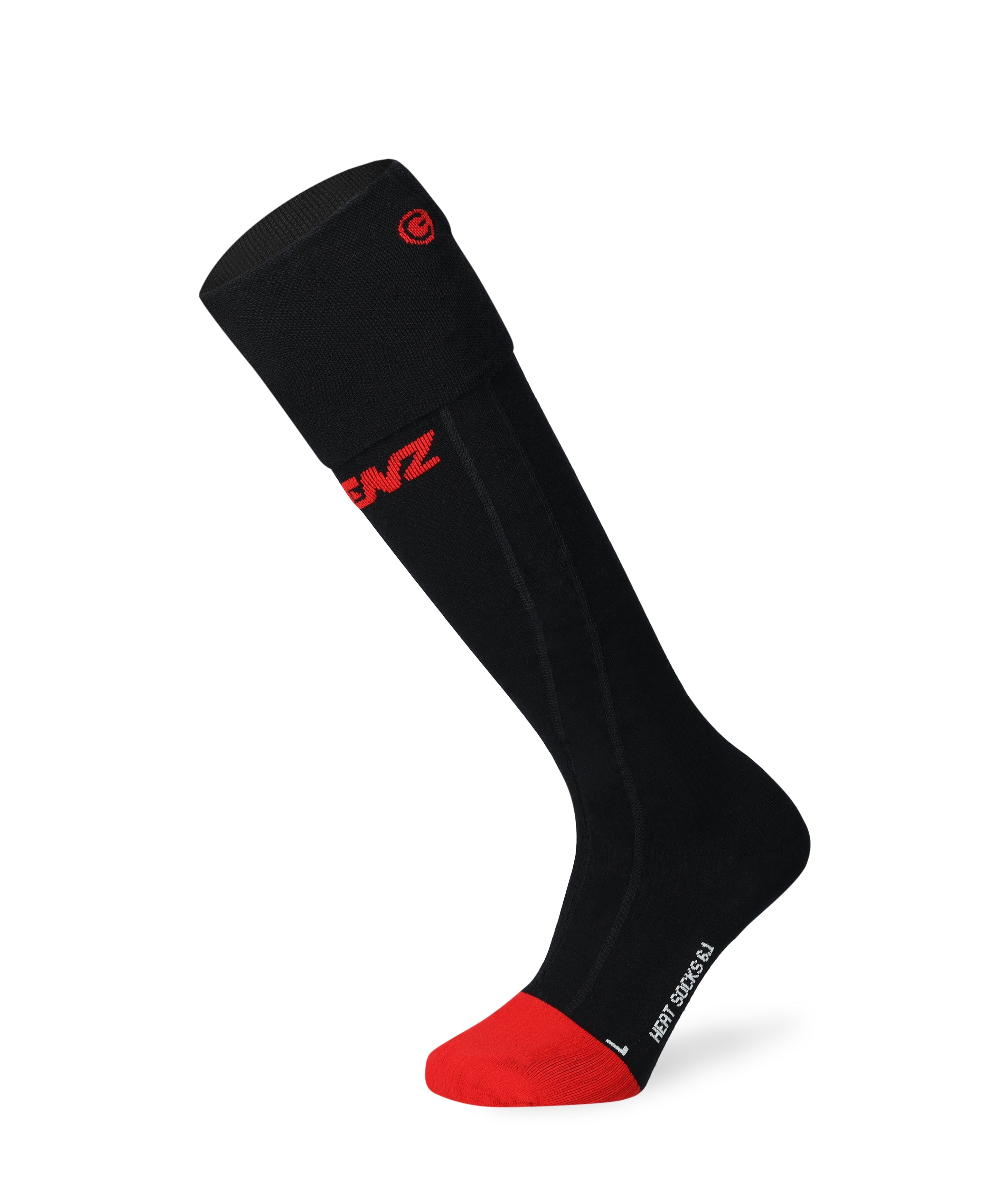 Black Lenz heat sock 6.1 toe cap compression with red accents, side view