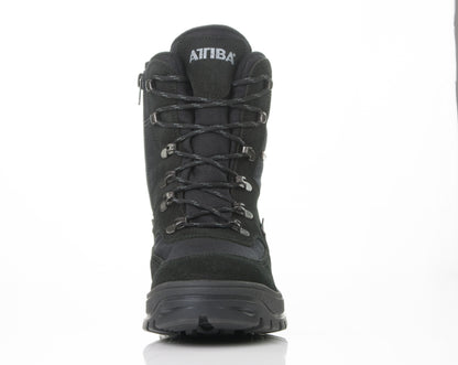 Black Attiba Eiger 2 men's snow boot, front view showing laces and Attiba logo on the padded tongue
