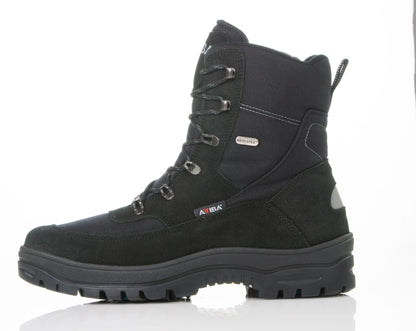 Black Attiba Eiger 2 men's snow boot, opposite side profile with Attibatex membrane tag and suede toe