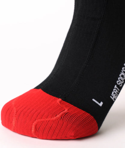 Detailed close-up view of the reinforced red toe cap region on the Lenz 6.1 compression ski sock