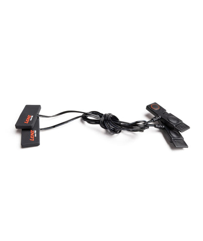 LENZ heat sock battery extension cable with black snap-button connectors and a coiled cord on a white background