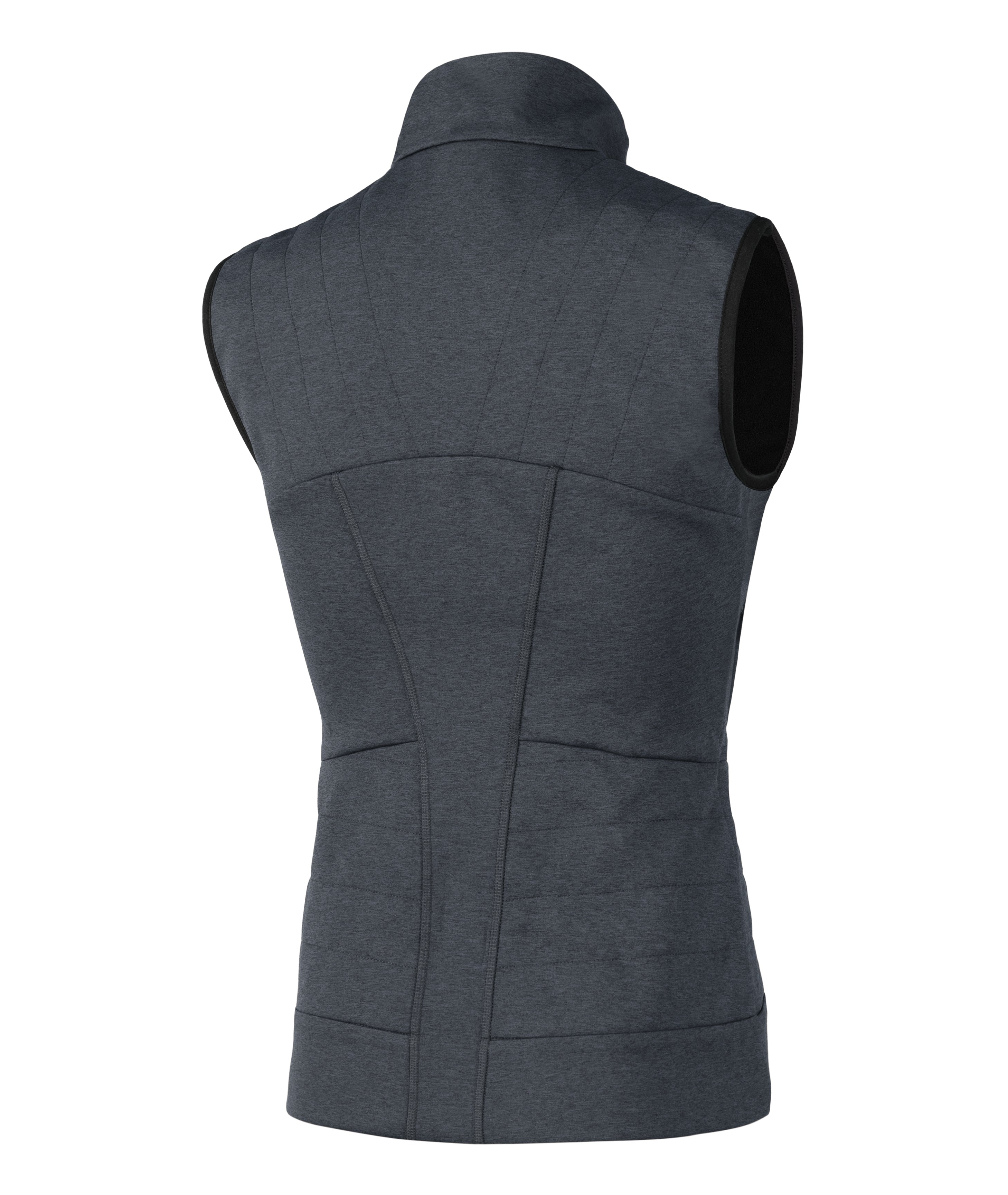 Charcoal grey LENZ Heat Vest 2.0 women's heated vest with quilted panels, back view